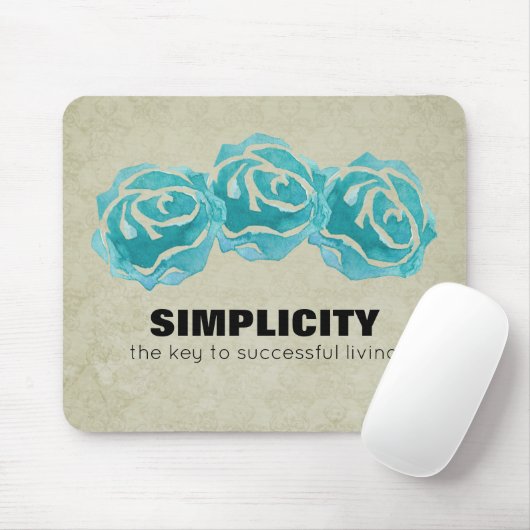 シンプルタイポグラフィ引用文とティール(緑がかった色)バラ マウスパッド (マウス)