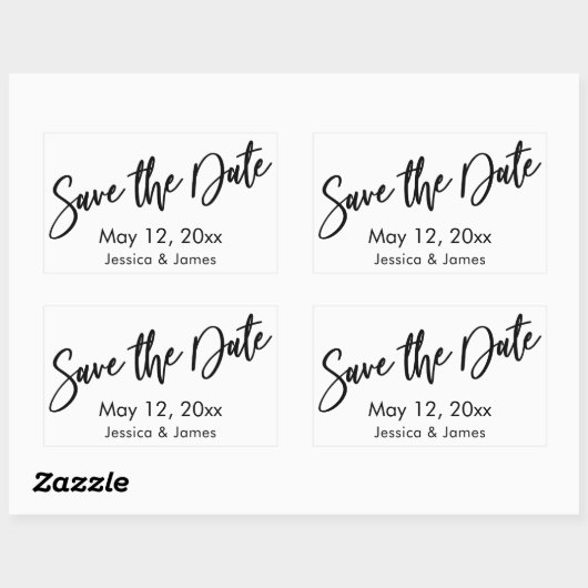 シンプルタイポグラフィ日付を保存する白黒 長方形シール (シート)