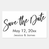 シンプルタイポグラフィ日付を保存する白黒 長方形シール (正面)