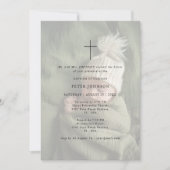 シンプルタイポグラフィ暗モダン色の写真バプテスマ 招待状 (正面)