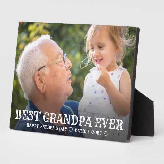 シンプルタイポグラフィ最高のおじいちゃんEVER父の日 フォトプラーク (側面)