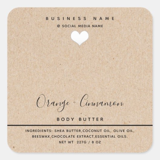 シンプルタイポグラフィ白モダンハートクラフトの外観 スクエアシール (正面)