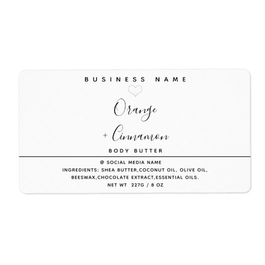 シンプルタイポグラフィ白モダンハート体バター ラベル (正面)