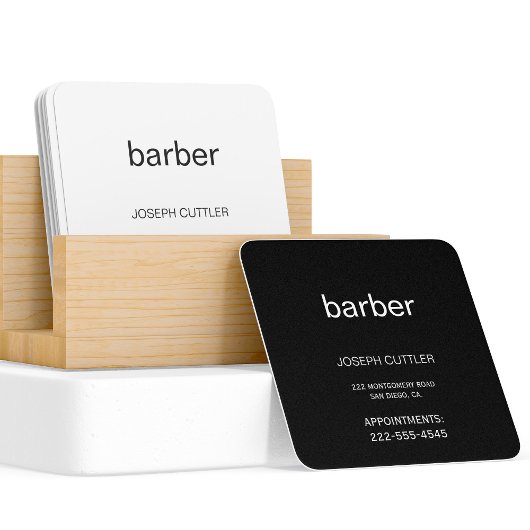 シンプルタイポグラフィ白黒理容師スタイリスト スクエア名刺