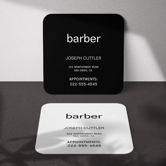 シンプルタイポグラフィ白黒理容師スタイリスト スクエア名刺