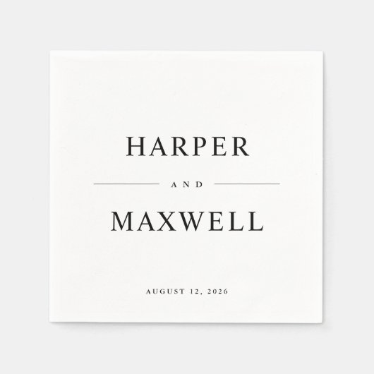 シンプルタイポグラフィ白黒結婚ズ スタンダードカクテルナプキン (正面)