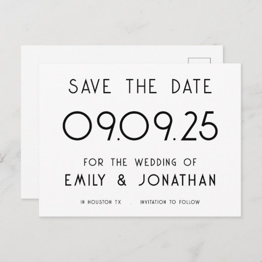 シンプルタイポグラフィ白黒結婚ズ 案内ポストカード (正面/裏面)