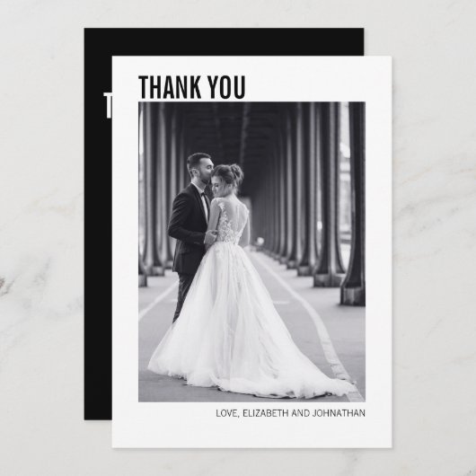 シンプルタイポグラフィ結婚の写真サンキューカード サンキューカード (正面/裏面)