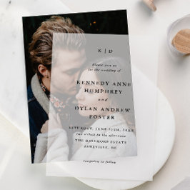 シンプルタイポグラフィ結婚モノグラム ベラム紙招待状