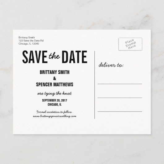 シンプルタイポグラフィ縦型日付ポストカードの保存 案内ポストカード (裏面)