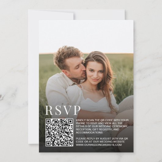シンプルタイポグラフィ2写真QRコードRSVP結婚s 招待状 (裏面)