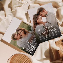 シンプルタイポグラフィ2写真QRコードRSVP結婚s 招待状