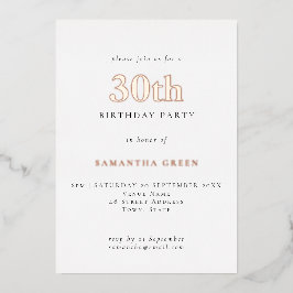 シンプルタイポグラフィ30th誕生日バラ金ゴールド 箔招待状