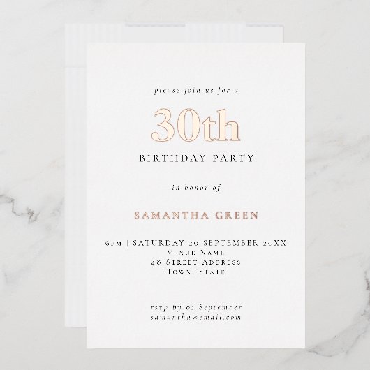 シンプルタイポグラフィ30th誕生日バラ金ゴールド 箔招待状 (封筒)