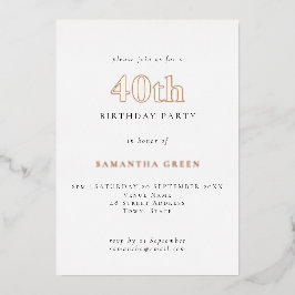 シンプルタイポグラフィ40th誕生日バラ金ゴールド 箔招待状