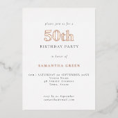 シンプルタイポグラフィ50番目の誕生日バラ金ゴールド 箔招待状 (正面)