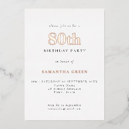 シンプルタイポグラフィ80番目の誕生日バラ金ゴールド 箔招待状