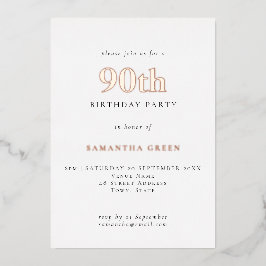 シンプルタイポグラフィ90番目の誕生日バラ金ゴールド 箔招待状
