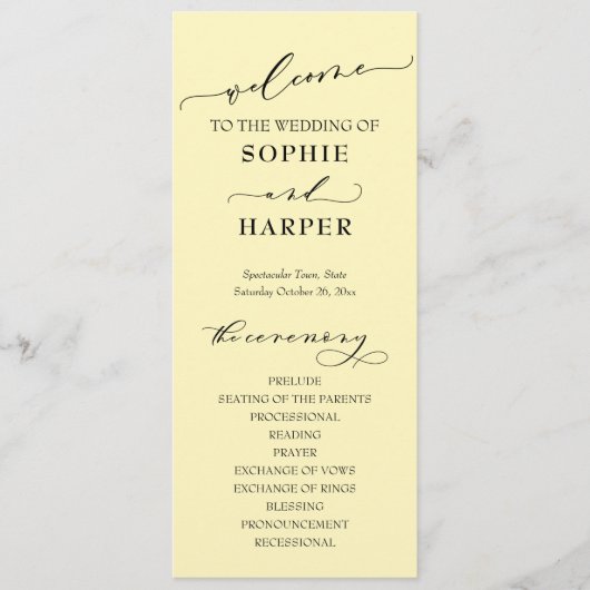 シンプルタイポグラフィ、バタエレガントーイエロー プログラム (正面)