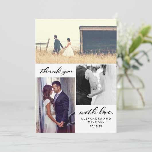 シンプルタイポグラフィ |写真3枚結婚ありがとう サンキューカード (スタンド正面)