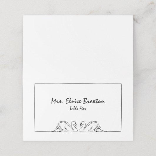 シンプルタイムレス手書きスワンイラストレーション プレイスカード (外部開封)