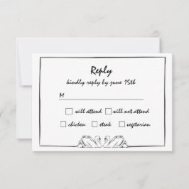 シンプルタイムレス手書きスワンスケッチ 出欠カード