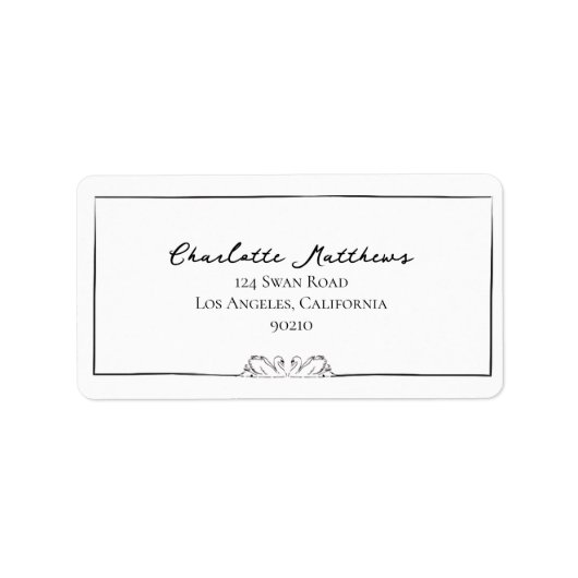 シンプルタイムレス手書きスワン住所 シール (正面)