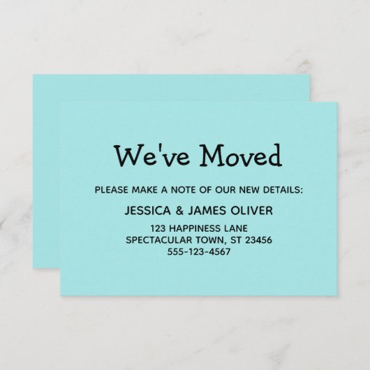 シンプルターコイズカジュアル「引っ越しました」カード 出欠カード (正面/裏面)