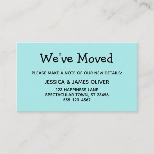 シンプルターコイズカジュアル「引っ越しました」カード 名刺 (正面)