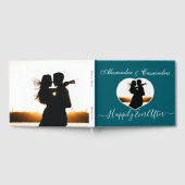 シンプルターコイズティール(緑がかった色)ブルーフォト結婚ズ ゲストブック (全面)