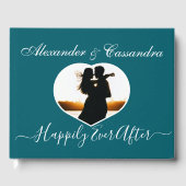 シンプルターコイズティール(緑がかった色)ブルーフォト結婚ズ ゲストブック (正面)