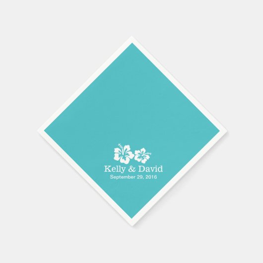 シンプルターコイズハイビスカス結婚フラワーズ スタンダードカクテルナプキン (角)