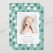 シンプルターコイズフローラ水彩誕生 案内状 (正面/裏面)