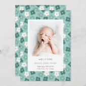 シンプルターコイズフローラ水彩誕生 案内状 (正面/裏面)