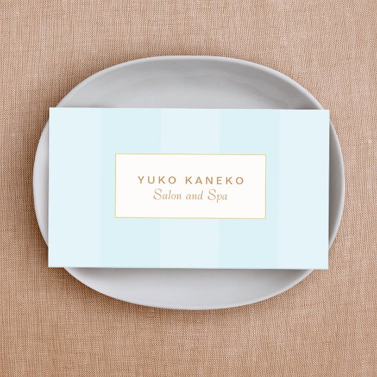 シンプルターコイズブルーストライプのエレガント 名刺