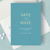シンプルターコイズブルー日付を保存結婚する 箔招待状