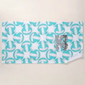 シンプルターコイズブルー白バレーボール可愛いガーリー ビーチタオル (正面)