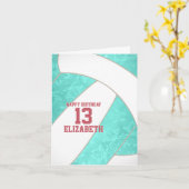 シンプルターコイズホワイトバレーボールハッピーバースデー カード (黄色い花)