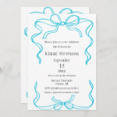 シンプルターコイズリボンフレームブライダルシャワー 招待状 (正面/裏面)
