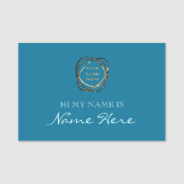 シンプルターコイズ無地のアクア追加ビジネスロゴ 名札