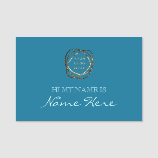 シンプルターコイズ無地のアクア追加ビジネスロゴ 名札 (正面)