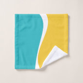 シンプルターコイズ、黄、および白の波2 バスタオルセット (ウォッシュタオル)