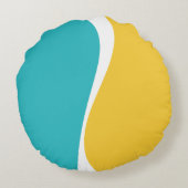 シンプルターコイズ、黄、および白の波2 ラウンドクッション (裏面)