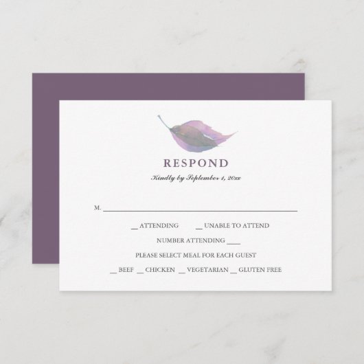 シンプルダスティパープルミールチョイスRSVP 出欠カード (正面/裏面)