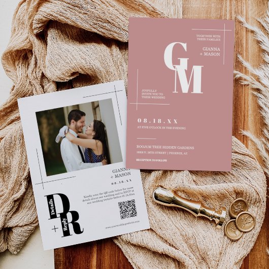 シンプルダスティピモダンックミニマル結婚のQRコード 招待状