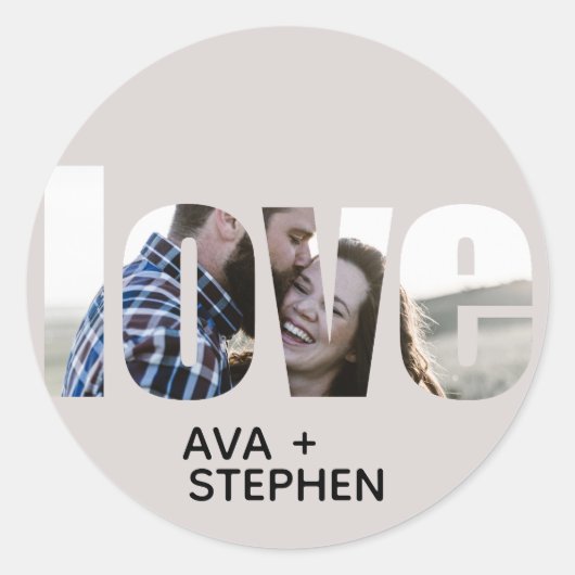 シンプルダスティピンク結婚フォト ラウンドシール (正面)