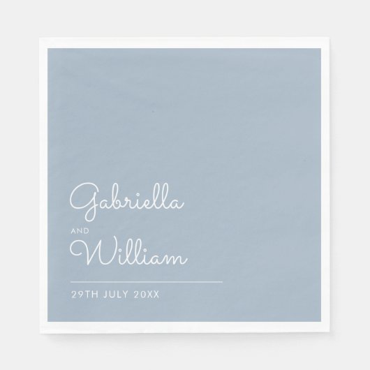 シンプルダスティブルーとホワイトスクリプト スタンダードランチョンナプキン (正面)