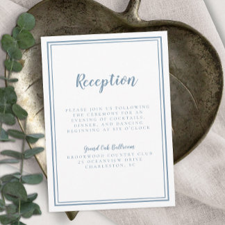 シンプルダスティブルーウェディングレセプションホワイトフレーム エンクロージャーカード