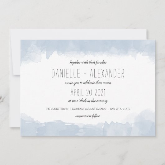 シンプルダスティブルーウォーターの色の結婚式の招待 招待状 (正面)