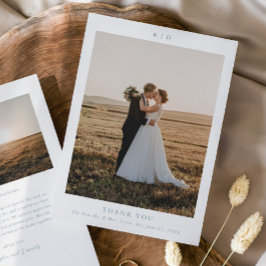 シンプルダスティブルーエレガントなウェディングフォト サンキューカード